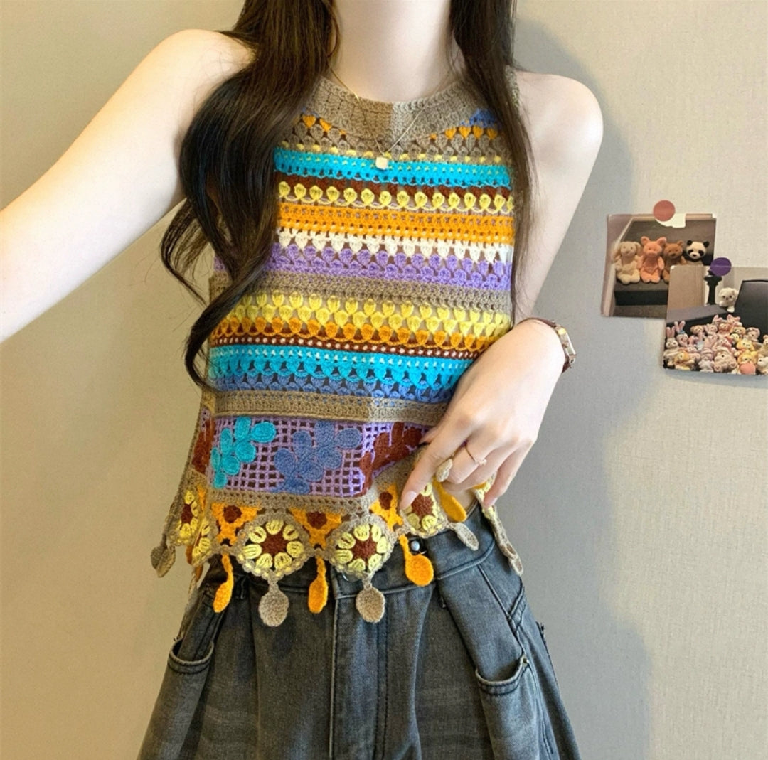 Multi Desert Bloom Light Crochet Top