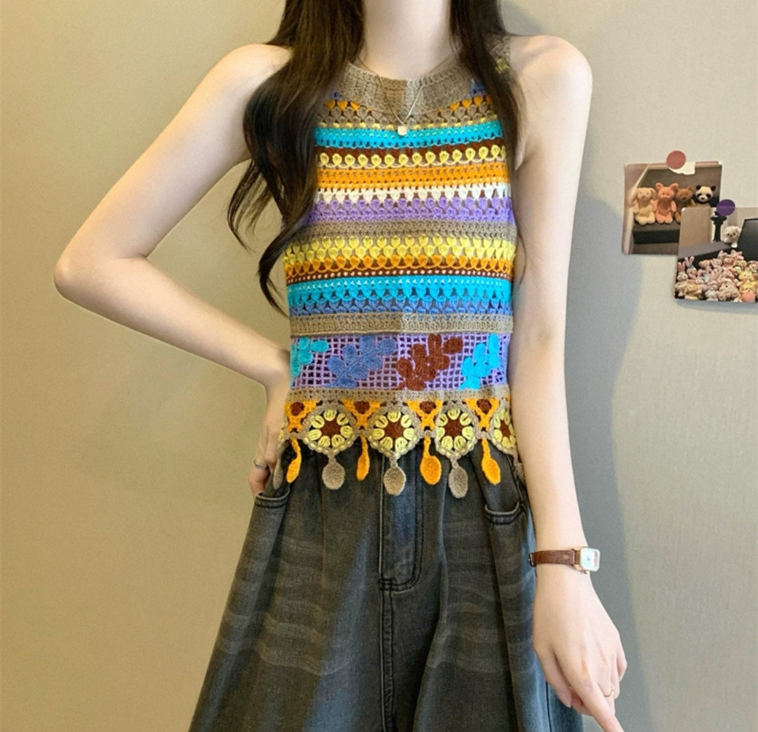 Multi Desert Bloom Light Crochet Top