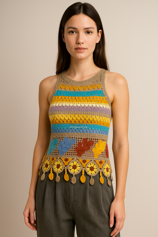 Multi Desert Bloom Light Crochet Top