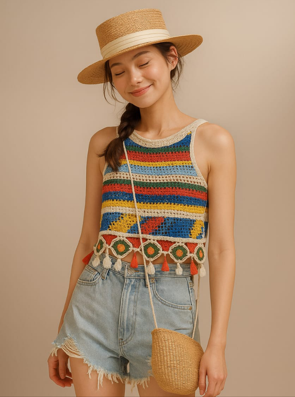 Verdant Muse Multi Colour Crochet Top