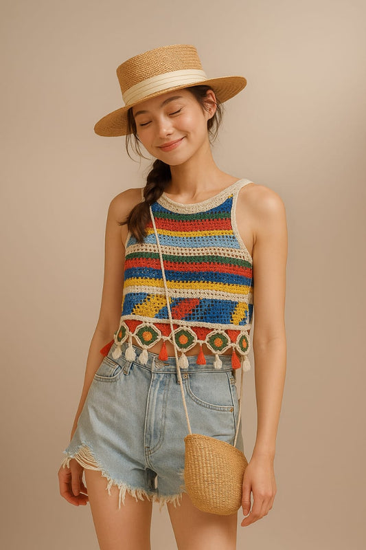 Verdant Muse Multi Colour Crochet Top